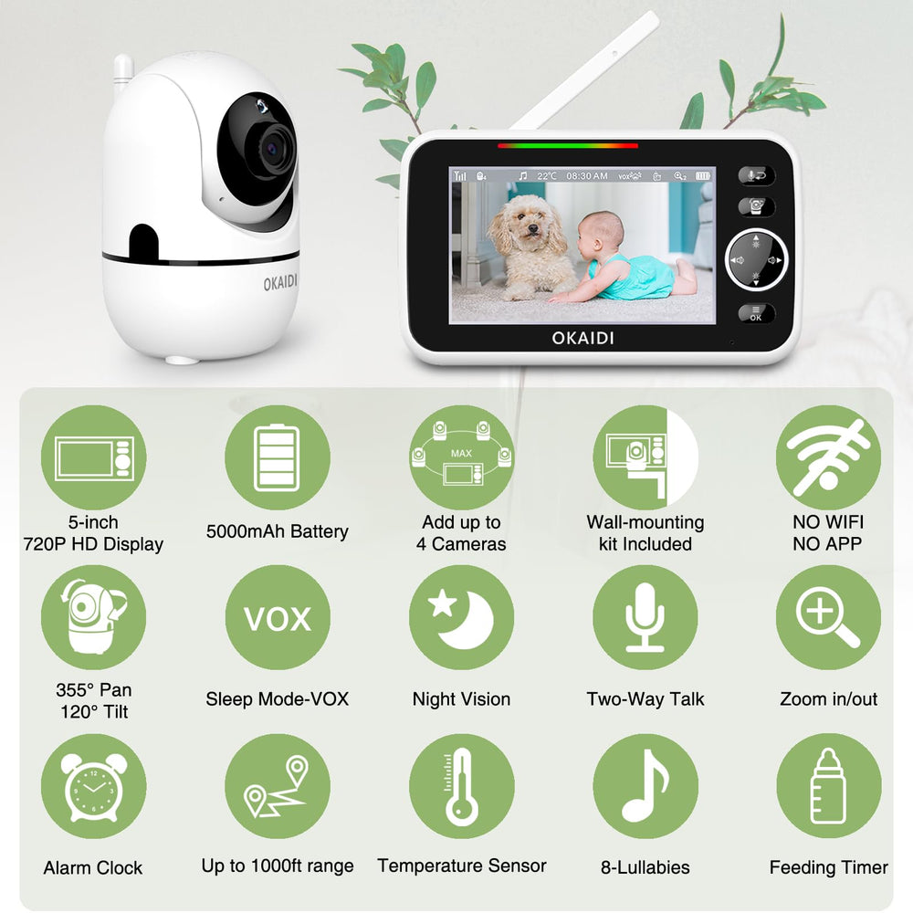 OKAIDI camera with remote pan-tilt enables full-room viewing from anywhere.