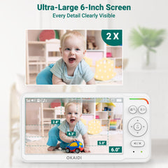 OKAIDI baby monitor remote pan-tilt expands room coverage for safer monitoring.
