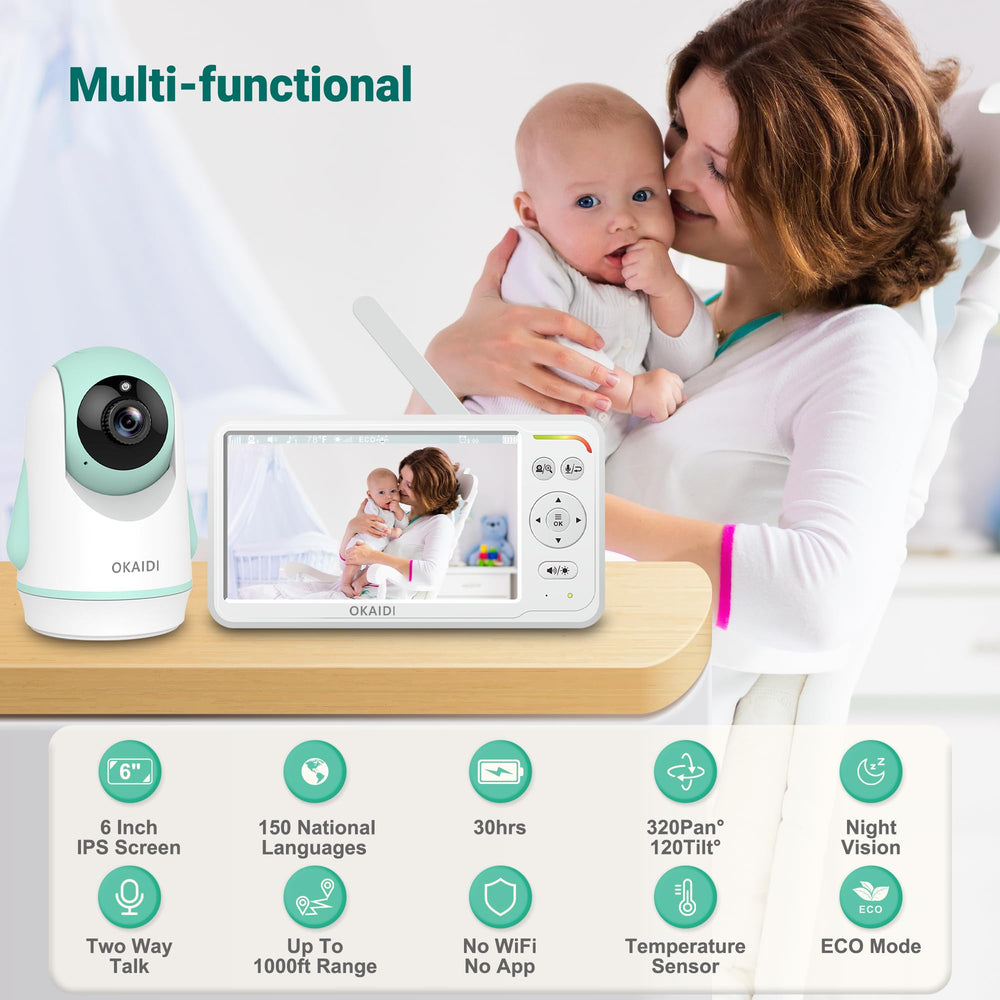 OKAIDI room-temp alerts lullabies support a calm, monitored nursery.