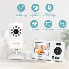 OKAIDI video baby monitor wake-on-sound highlights quick alerts and easy nighttime checks.