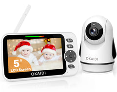 OKAIDI video monitor 5in-display provides a clear, at-a-glance view of baby.