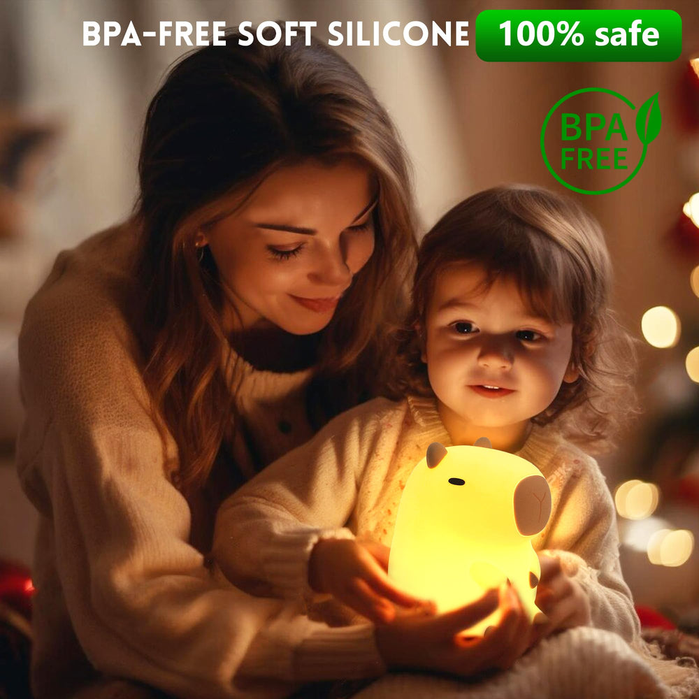 Okayera dimmable capybara lamp offers two brightness levels for reading at night.