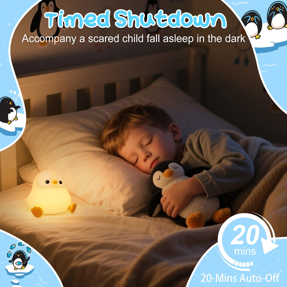 Okayera Penguin Night Light rechargeable battery enables cordless use.