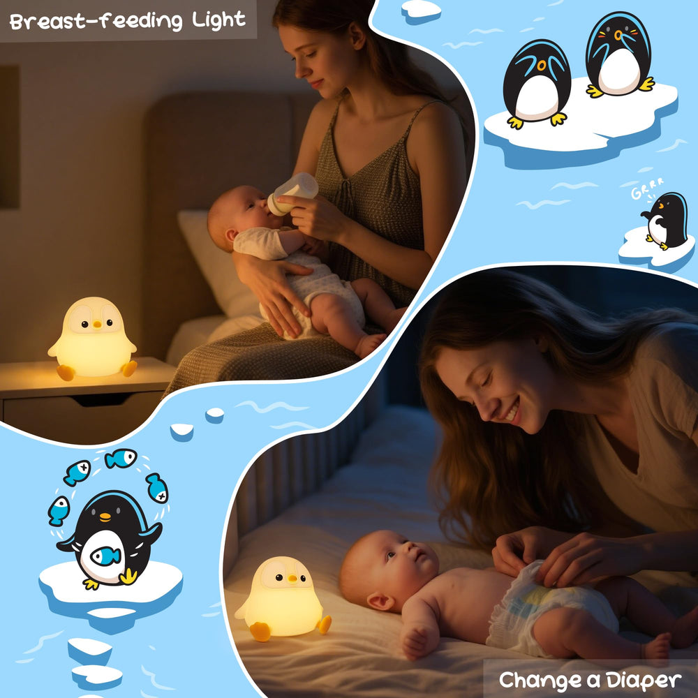 Okayera Penguin Night Light tap control for easy operation.