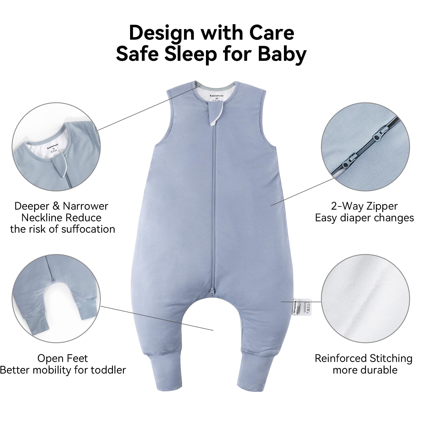 Okayinn BubblePanda bamboo sleep sack with open feet supports natural crawling and movement.