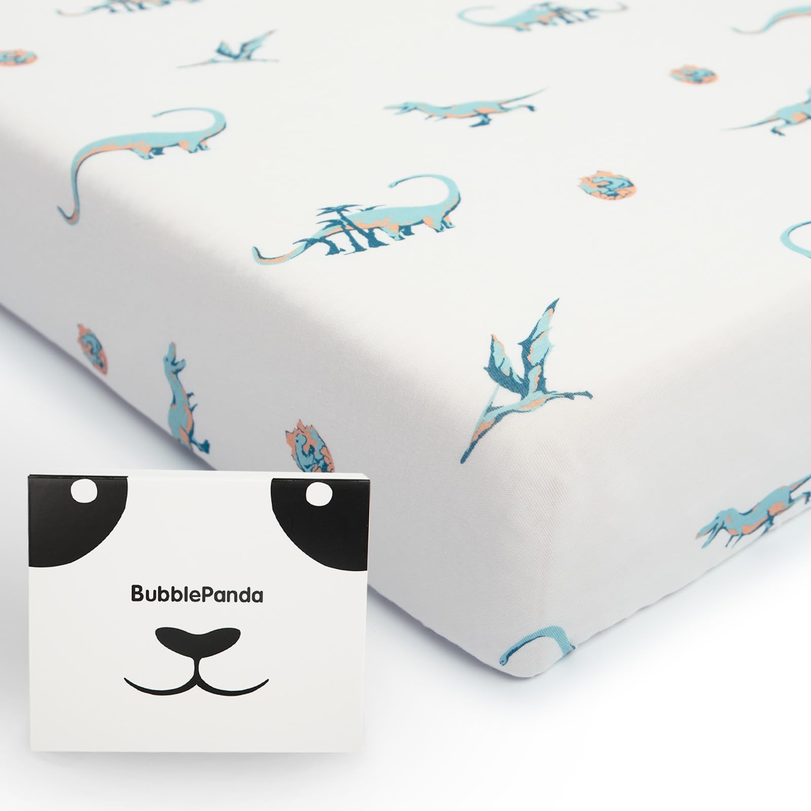 Okayinn BubblePanda dinosaur sheet soft-close fit supports snug crib sleep