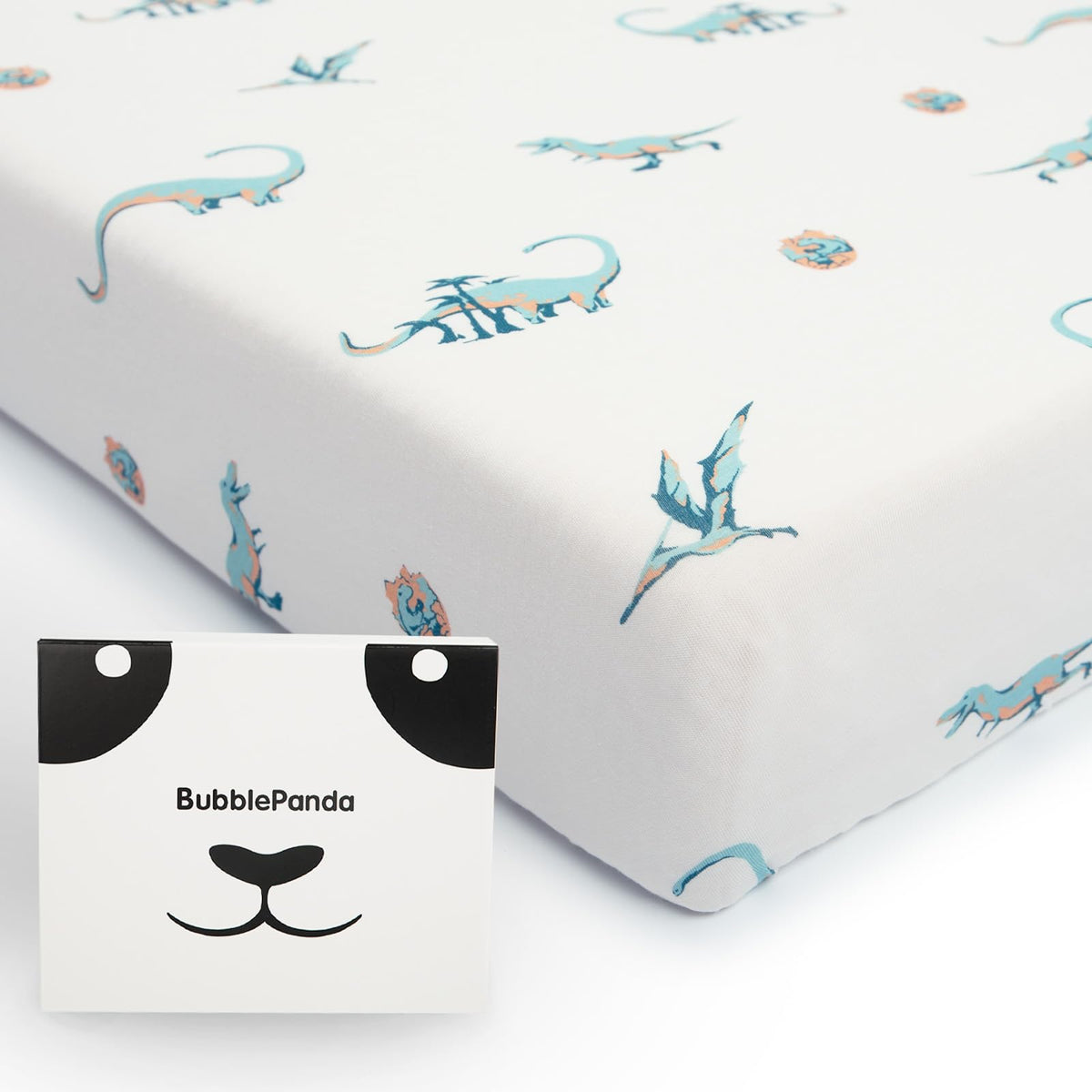 Okayinn BubblePanda dinosaur sheet soft-close fit supports snug crib sleep