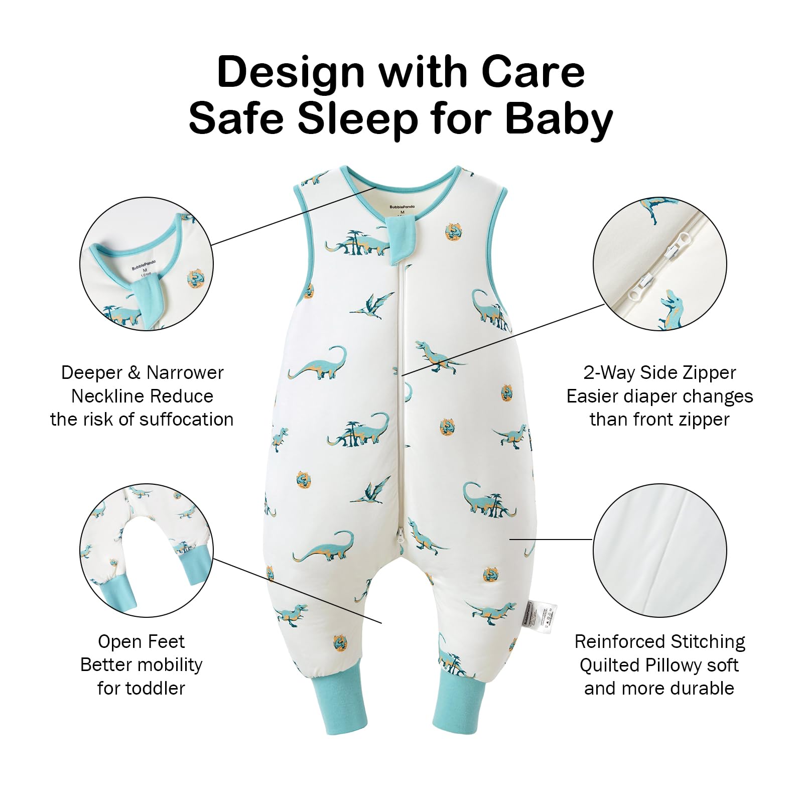 Okayinn BubblePanda sleep sack featuring 2-way zipper for easy night-time changes.