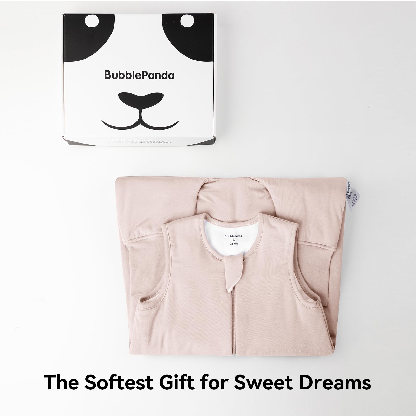 Okayinn BubblePanda sleep sack deep neckline keeps fabric away from face for safety.
