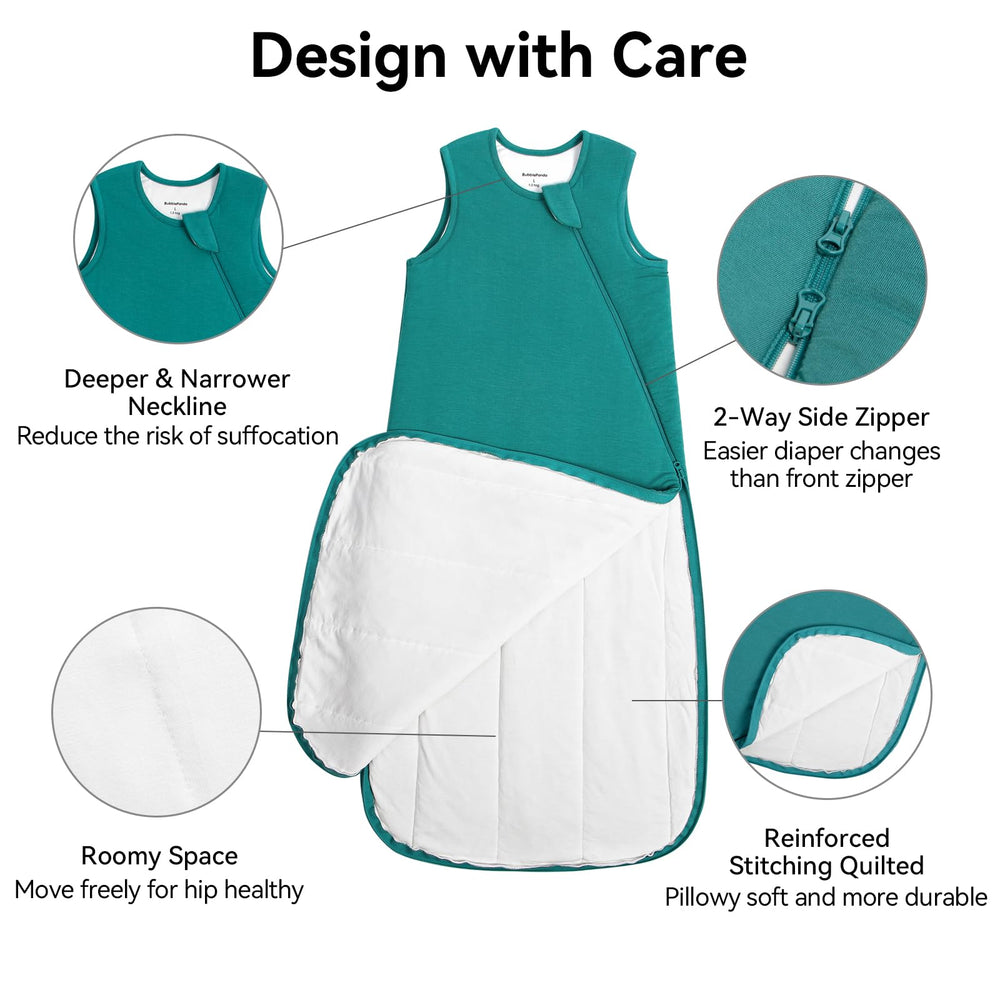 Okayinn BubblePanda sleep sack reinforced stitching demonstrates durability for growth.