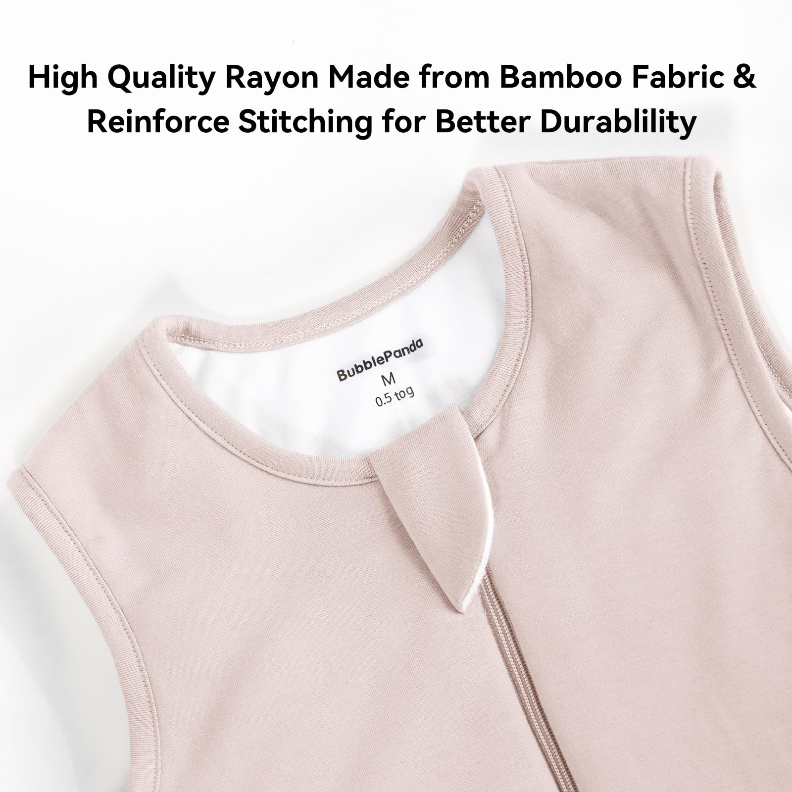Okayinn BubblePanda sleep sack safe neckline and zipper guard for baby safety.