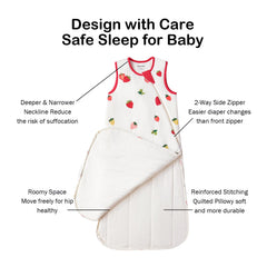 Okayinn BubblePanda sleep sack showing safe, snug neckline to minimize loose fabric near face.