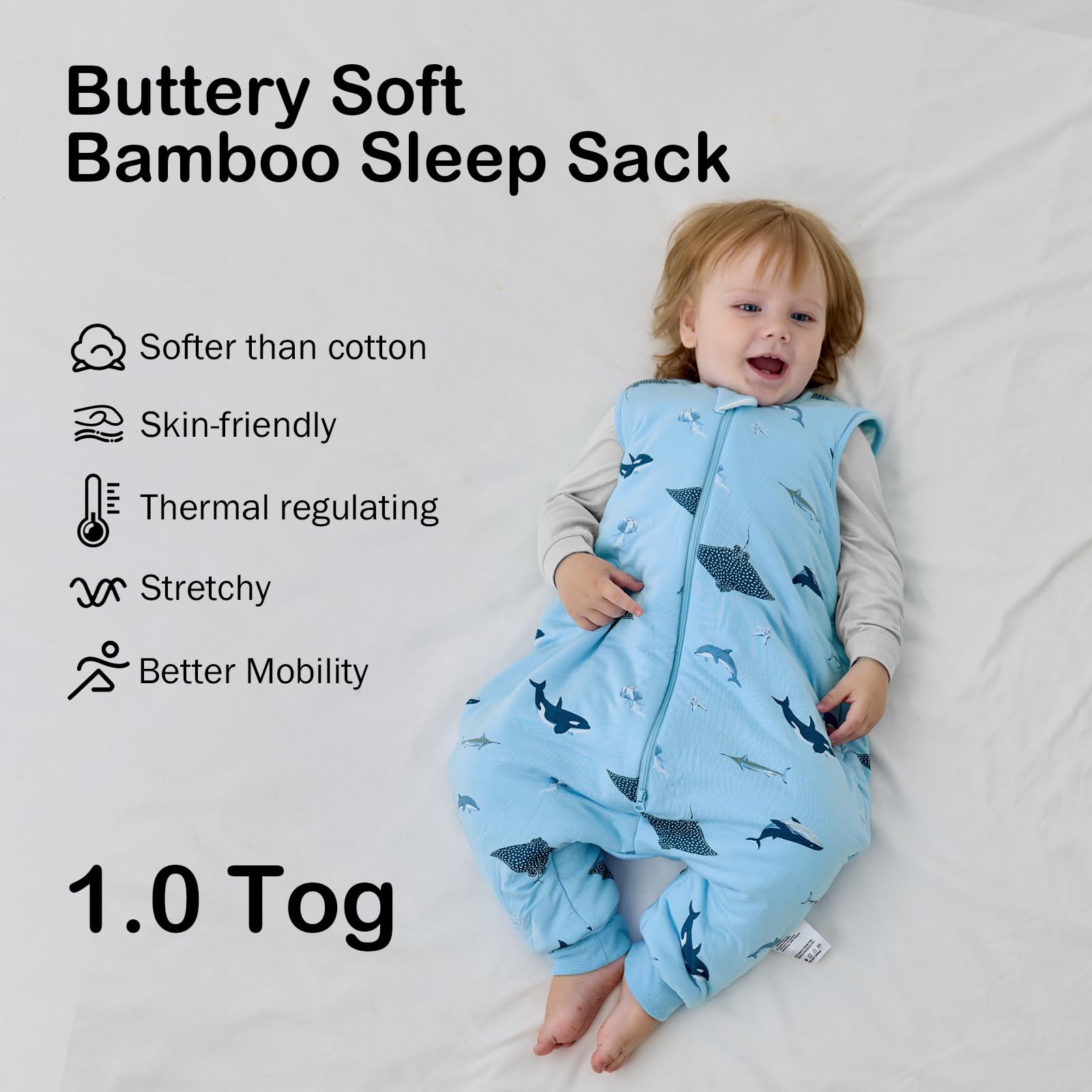 Okayinn BubblePanda sleep sack side-walker demonstrates freedom to move while staying warm