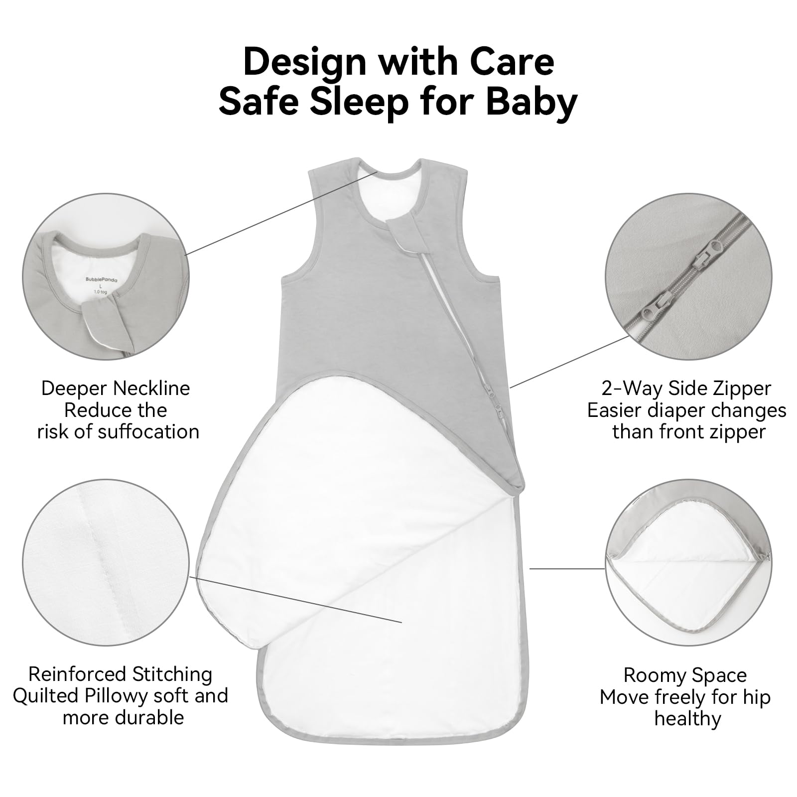 Okayinn BubblePanda two-way zipper enables easy midnight diaper changes.