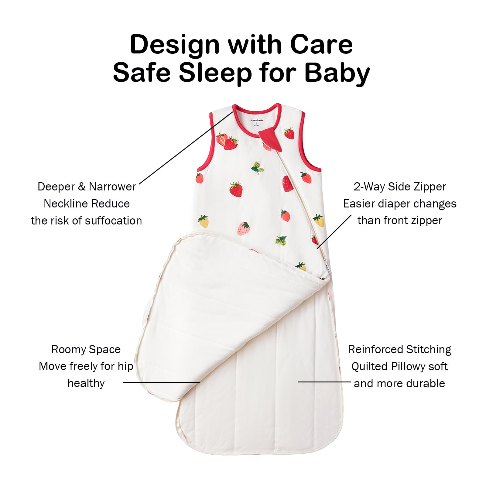 Okayinn BubblePanda sleep sack features a 2-way zipper for easy night changes.