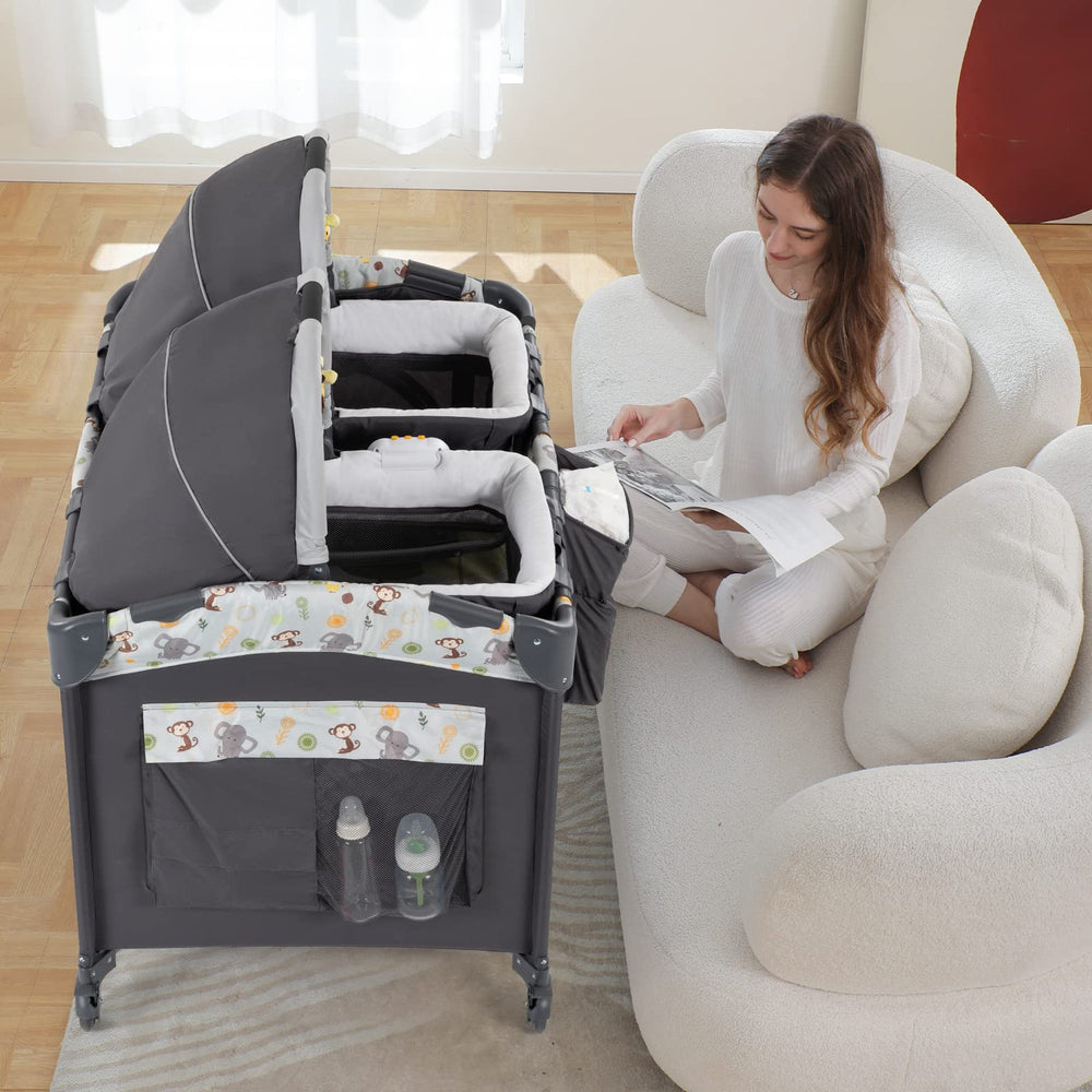 okaytwins side pockets and wheels with brakes for storage and mobility