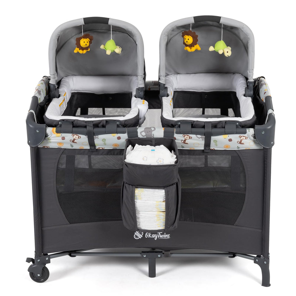 okaytwins twin bassinet with canopy and wheeled frame for indoor or outdoor use