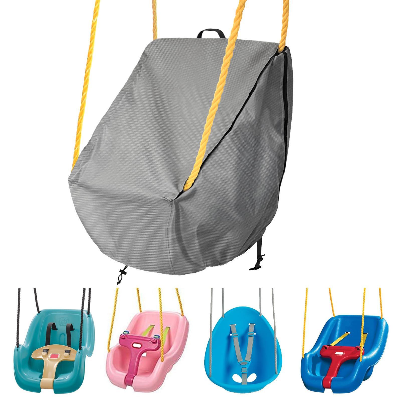 okcool outdoor toddler swing cover gray front view keeps seats dry
