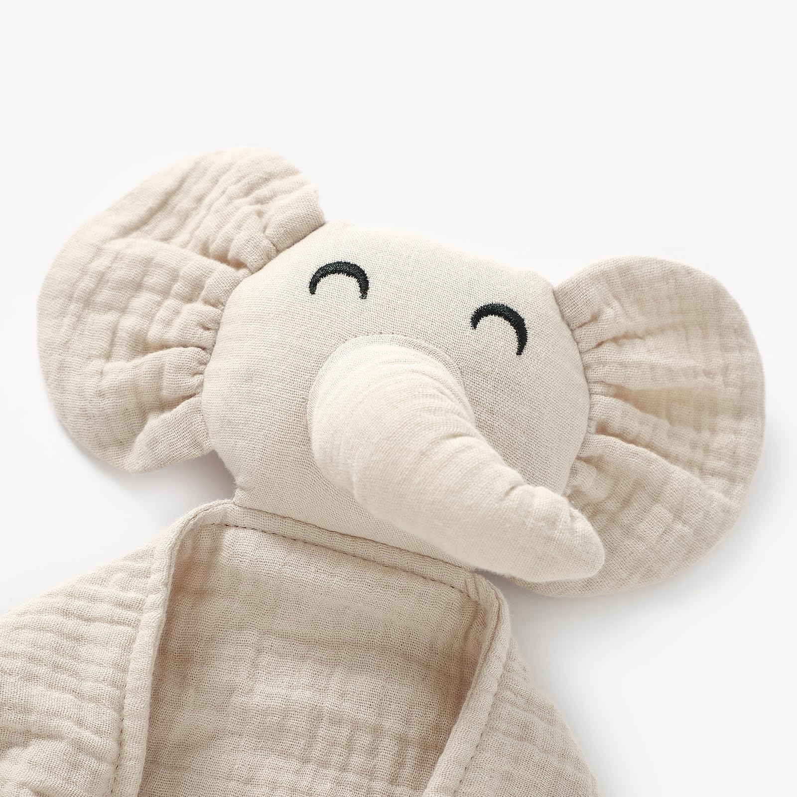 Okdiy Elephant Lovey features double-layer muslin for breathable, skin-friendly snuggling.