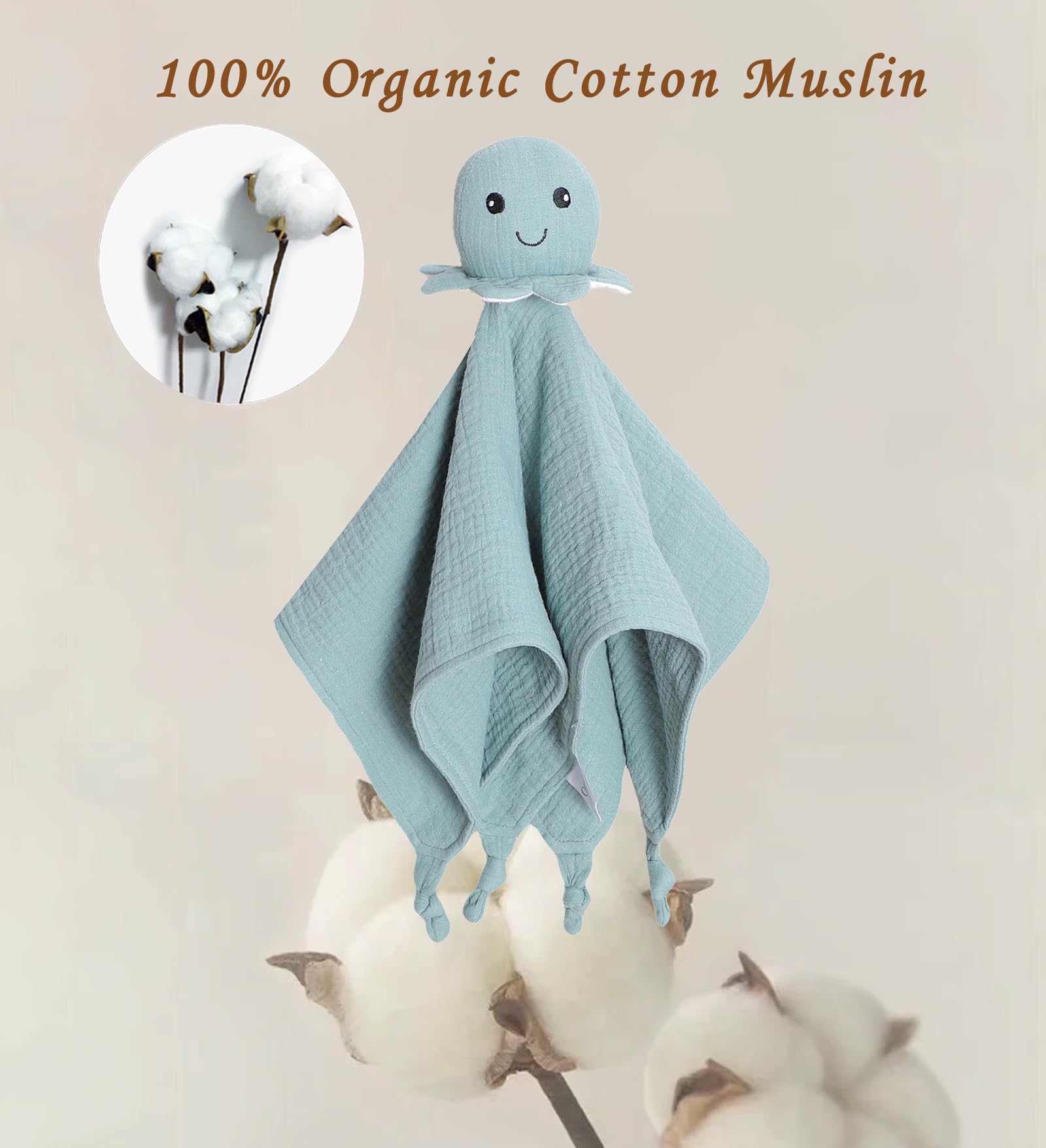 okdiy Organic Cotton Muslin Lovey size preview shows baby-friendly dimensions