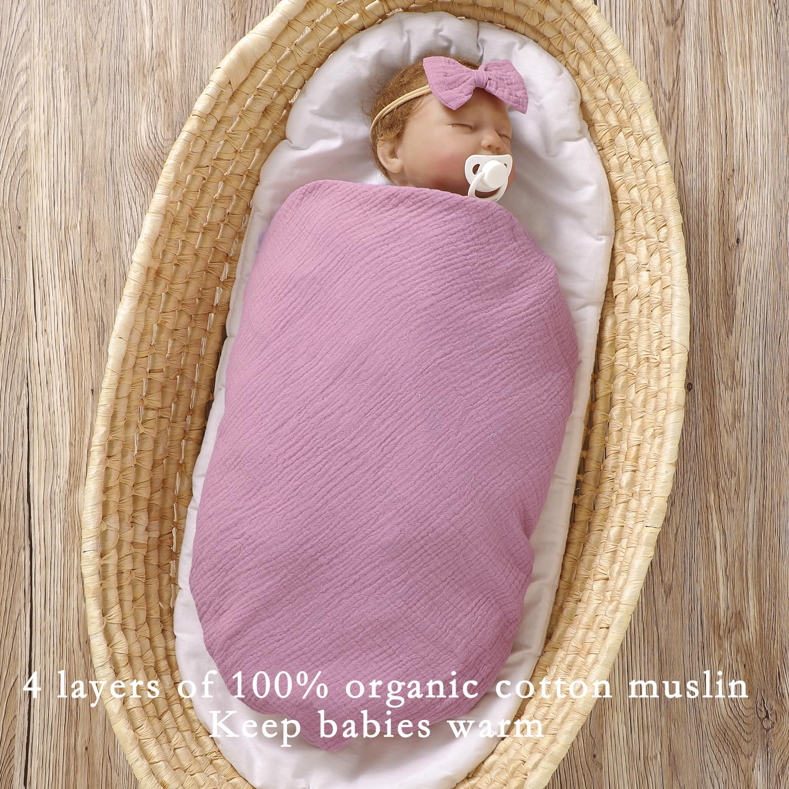 okdiy violet-white muslin blanket four-layer design laid flat for dual-tone softness
