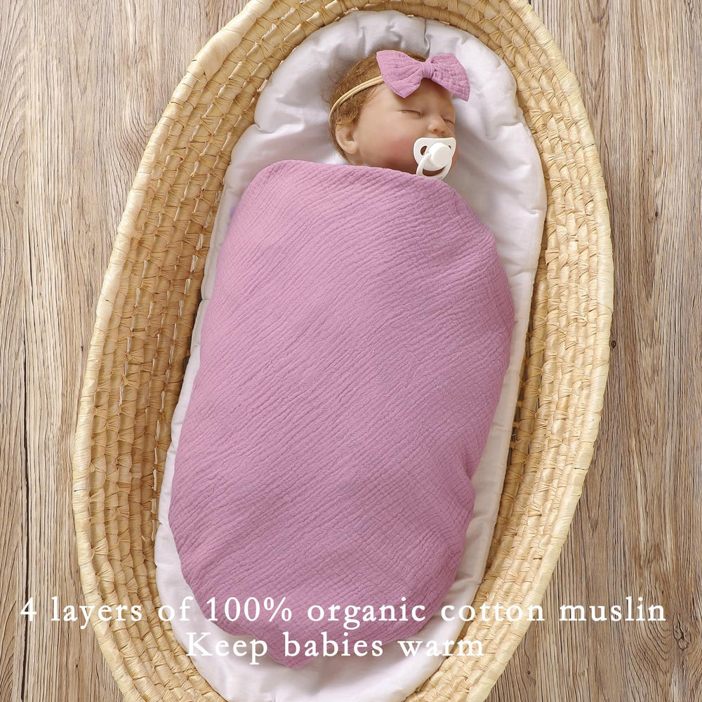 okdiy violet-white muslin blanket four-layer design laid flat for dual-tone softness