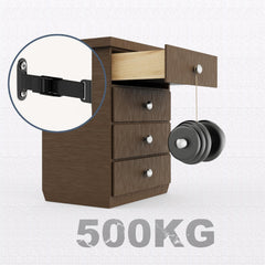 OKE anti-tip anchors mounted on the back of furniture for stable positioning.