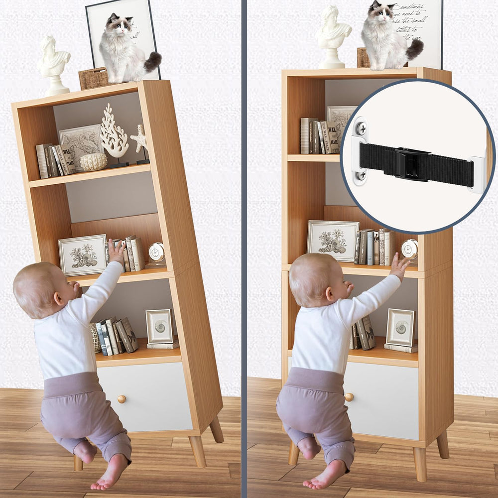 OKE furniture anchors close-up of adjustable buckle for easy release during cleaning.