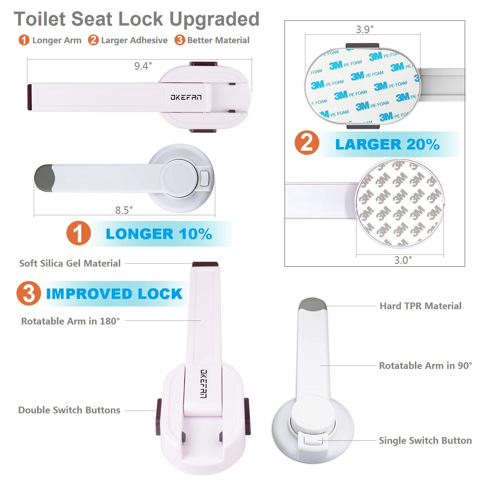 OKEFAn adhesive toilet lid lock shown during bathroom application