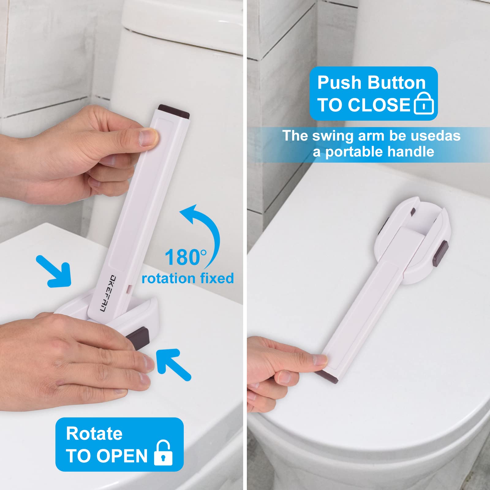 OKEFAn toilet lock rotatable arm in action for easy access control