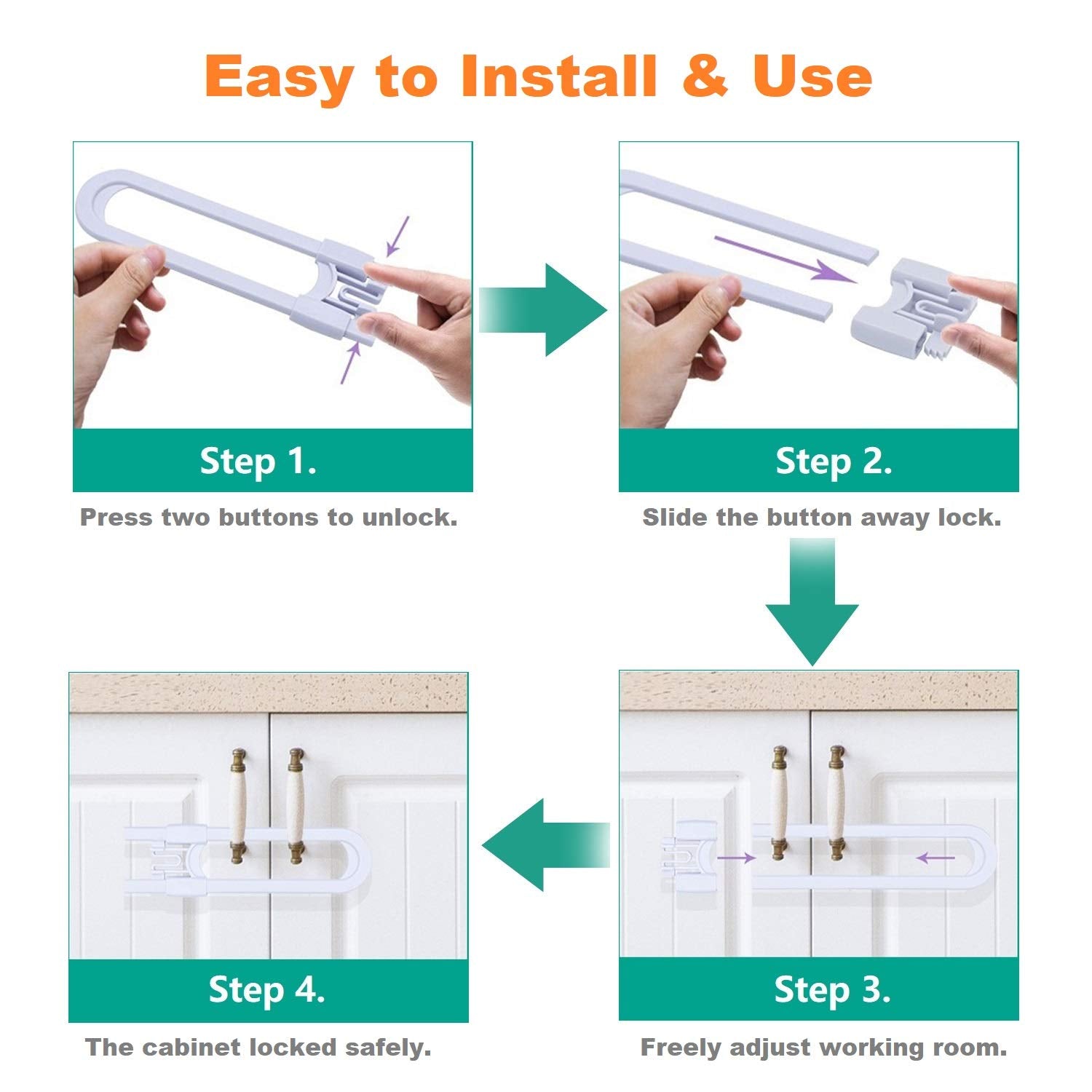 OKEFAn sliding cabinet lock adjustable range illustrates fit up to five inches.