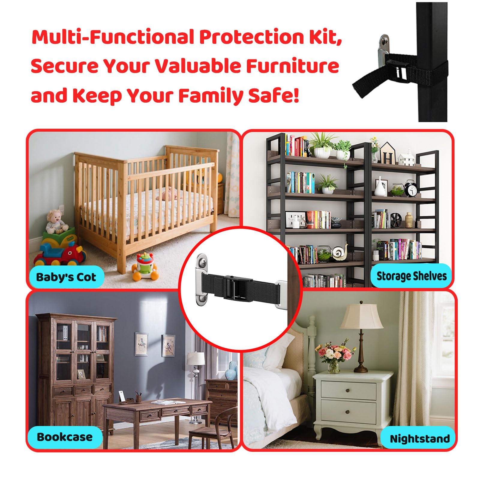 OKETHERMO furniture anchors adjustable-buckles ensure snug fits for various sizes
