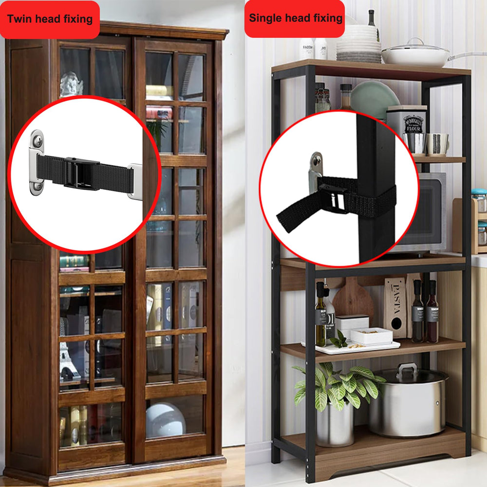 OKETHERMO furniture anchors installed on a TV cabinet provide anti-tip protection