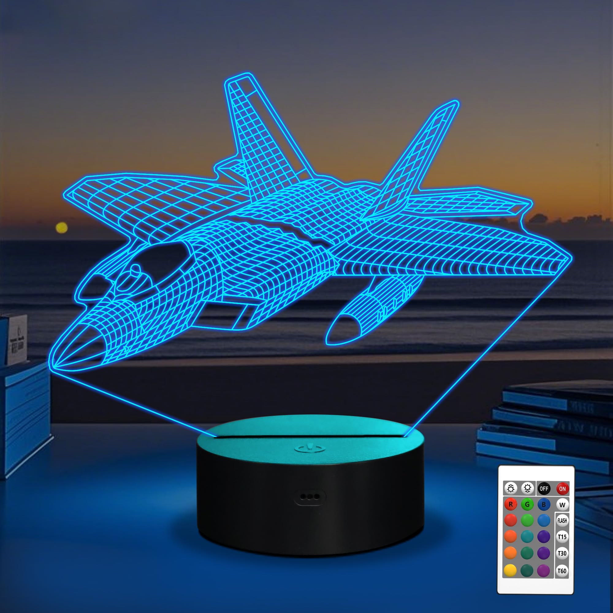 OkiyiD 3D airplane night light base and acrylic panel provides sturdy bedside illumination.