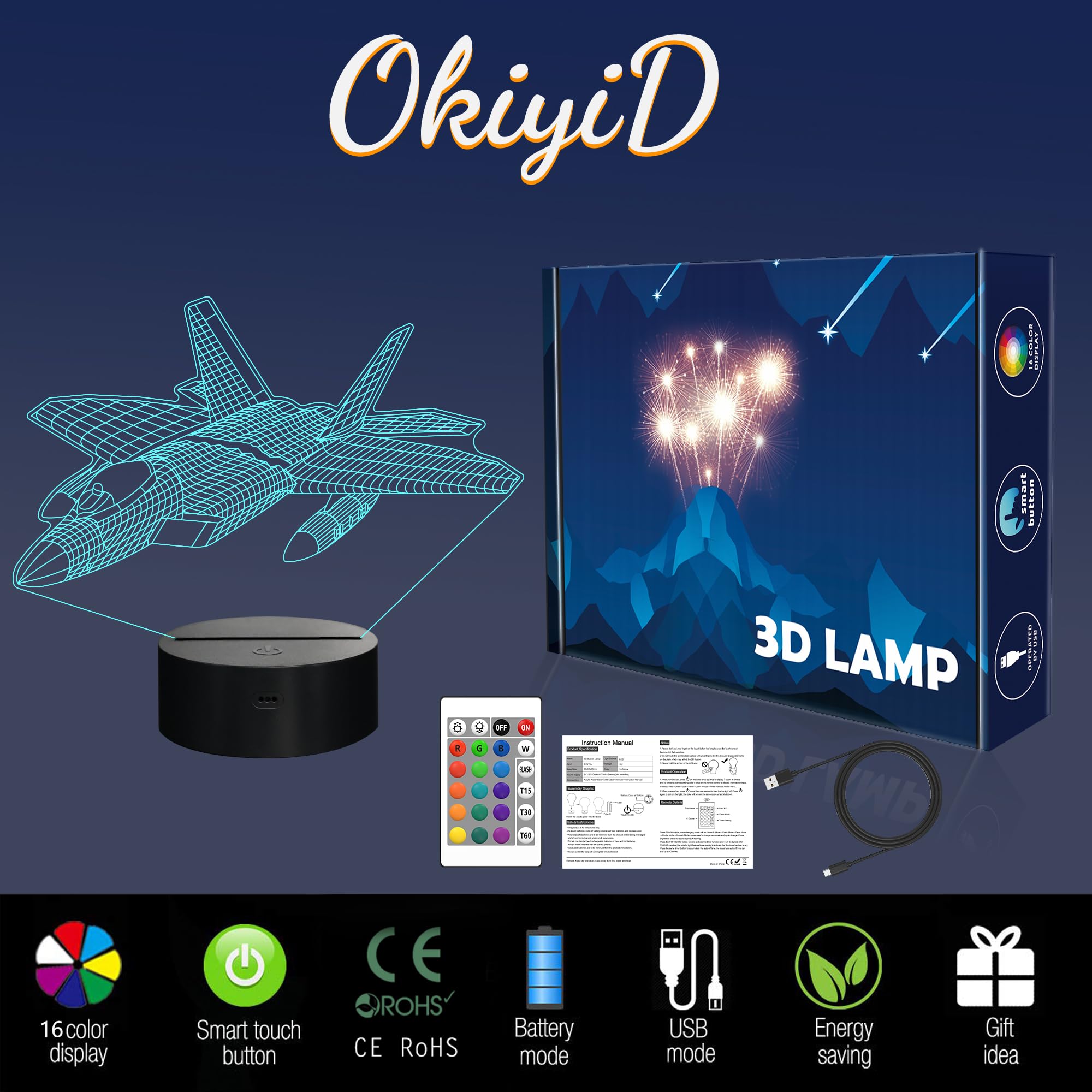 OkiyiD 3D airplane night light makes a thoughtful aviation-themed gift.
