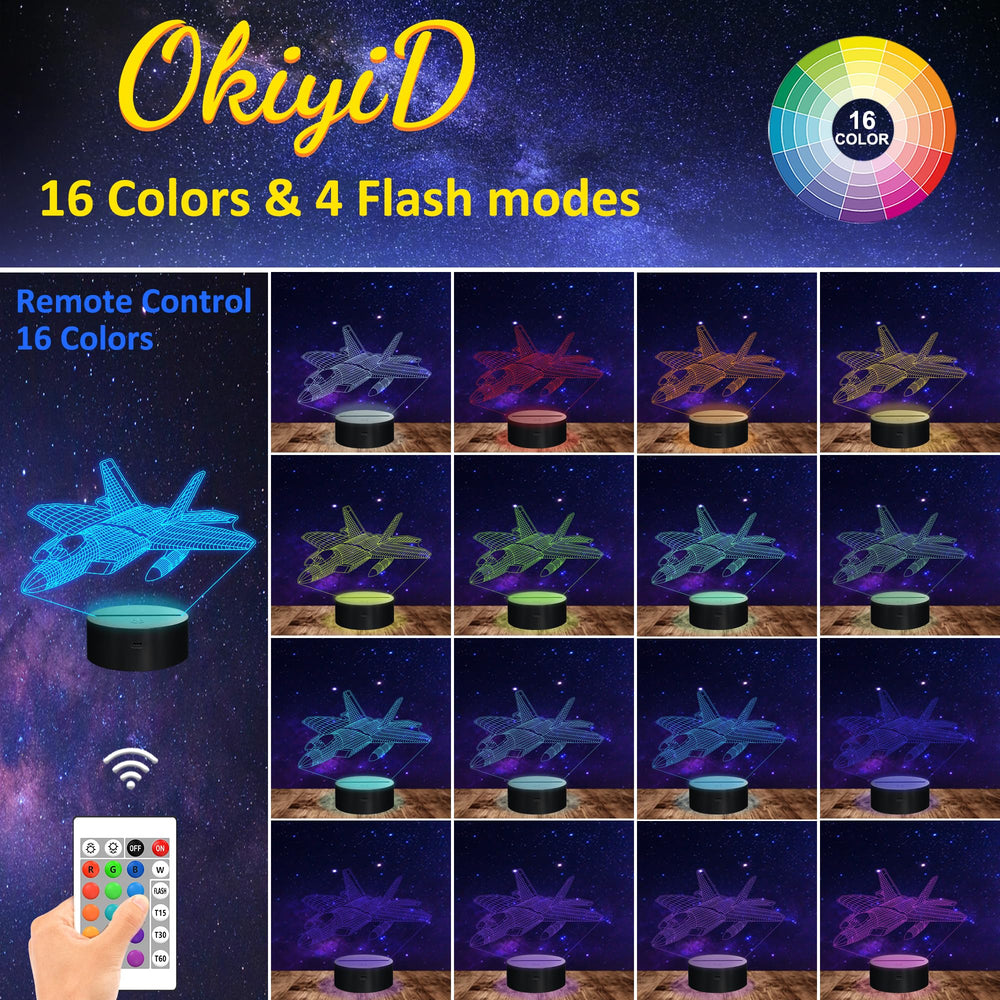OkiyiD 3D airplane night light with F-22 Raptor illusion for striking decor.