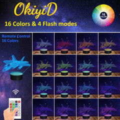 OkiyiD 3D airplane night light with F-22 Raptor illusion for striking decor.