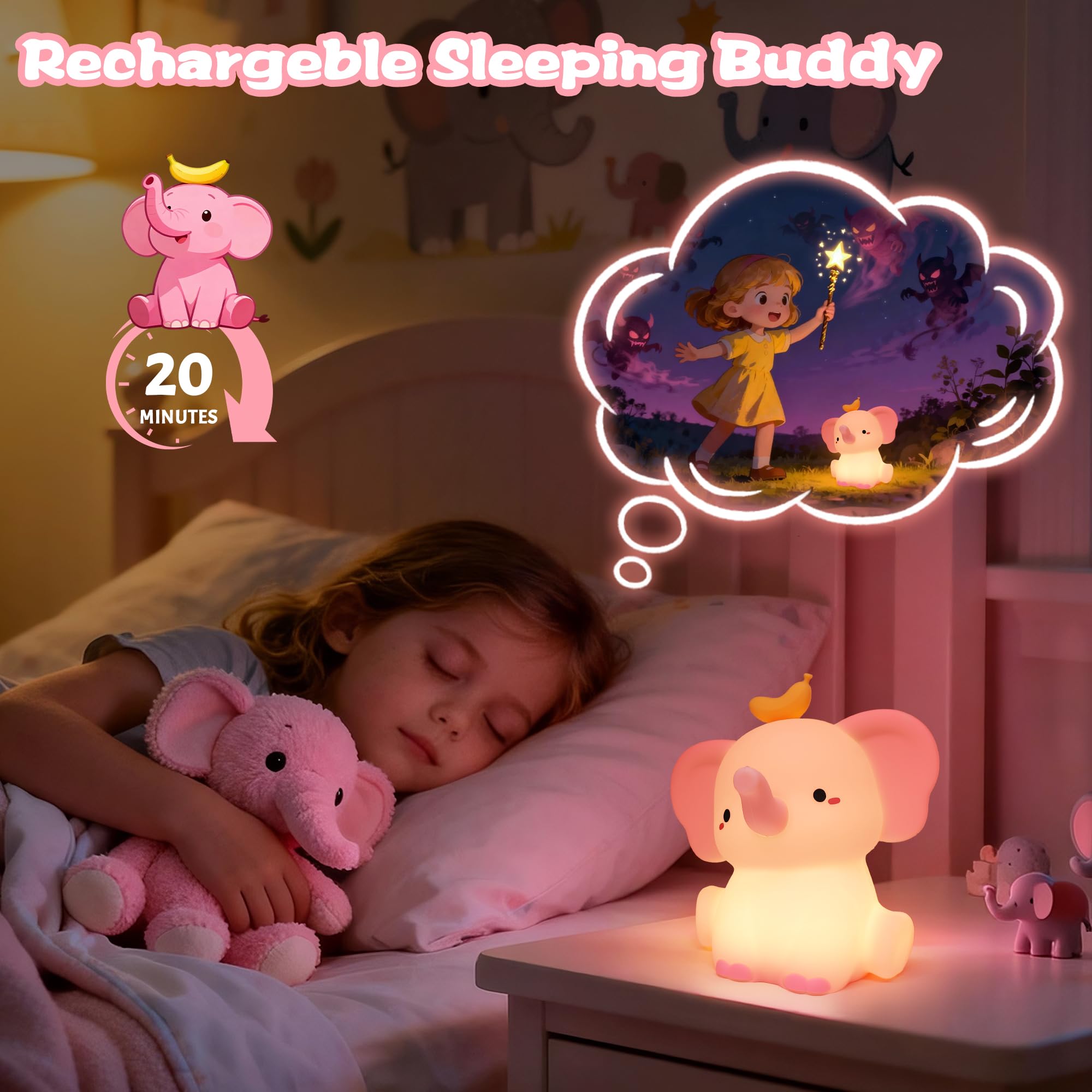 OkiyiD dimmable touch-control night light with two brightness levels.