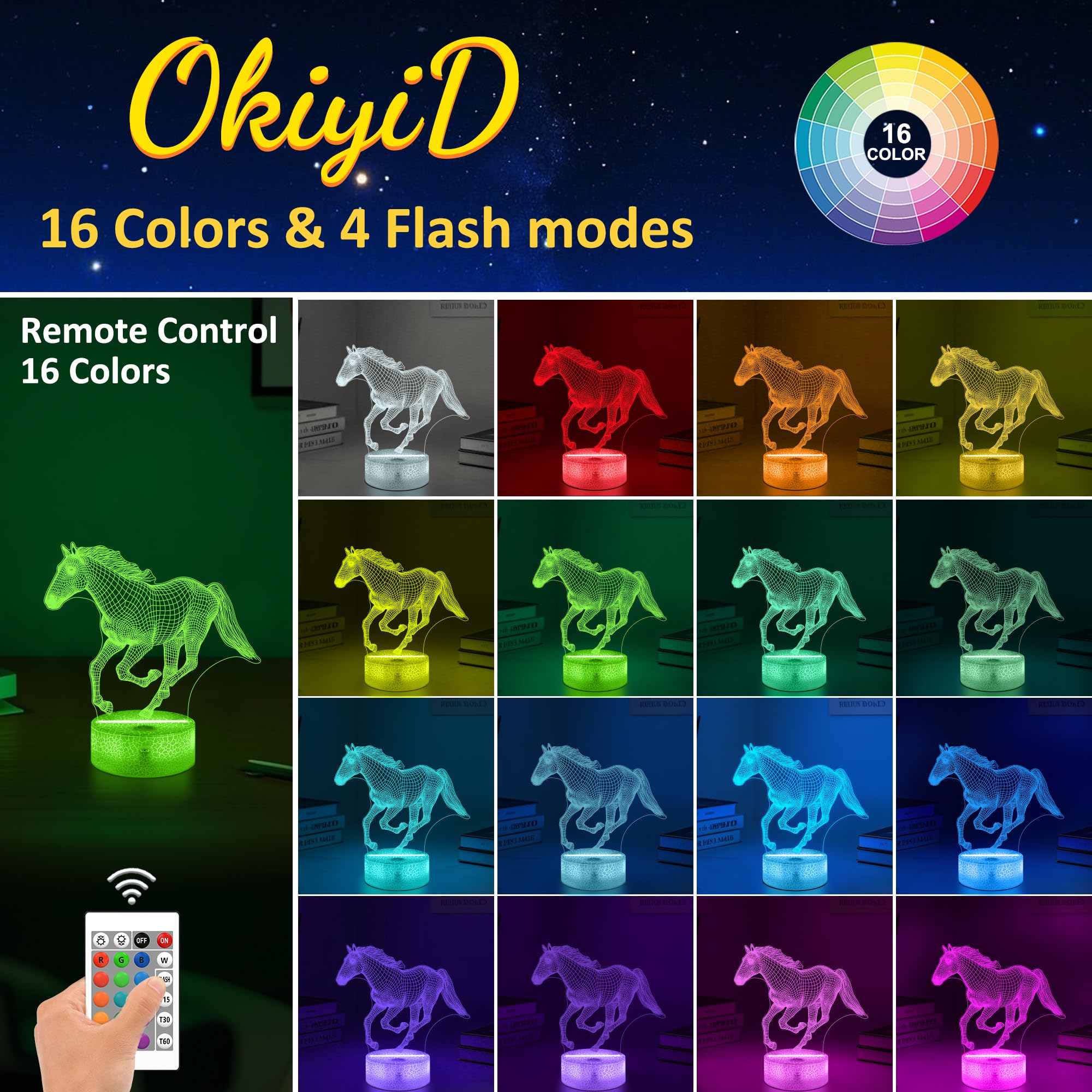 OkiyiD remote control offering quick color changes and brightness adjustments.