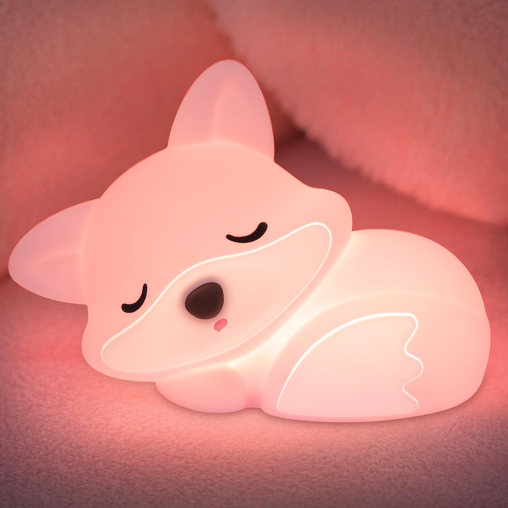 Pink fox night light as part of pastel girl bedroom decor