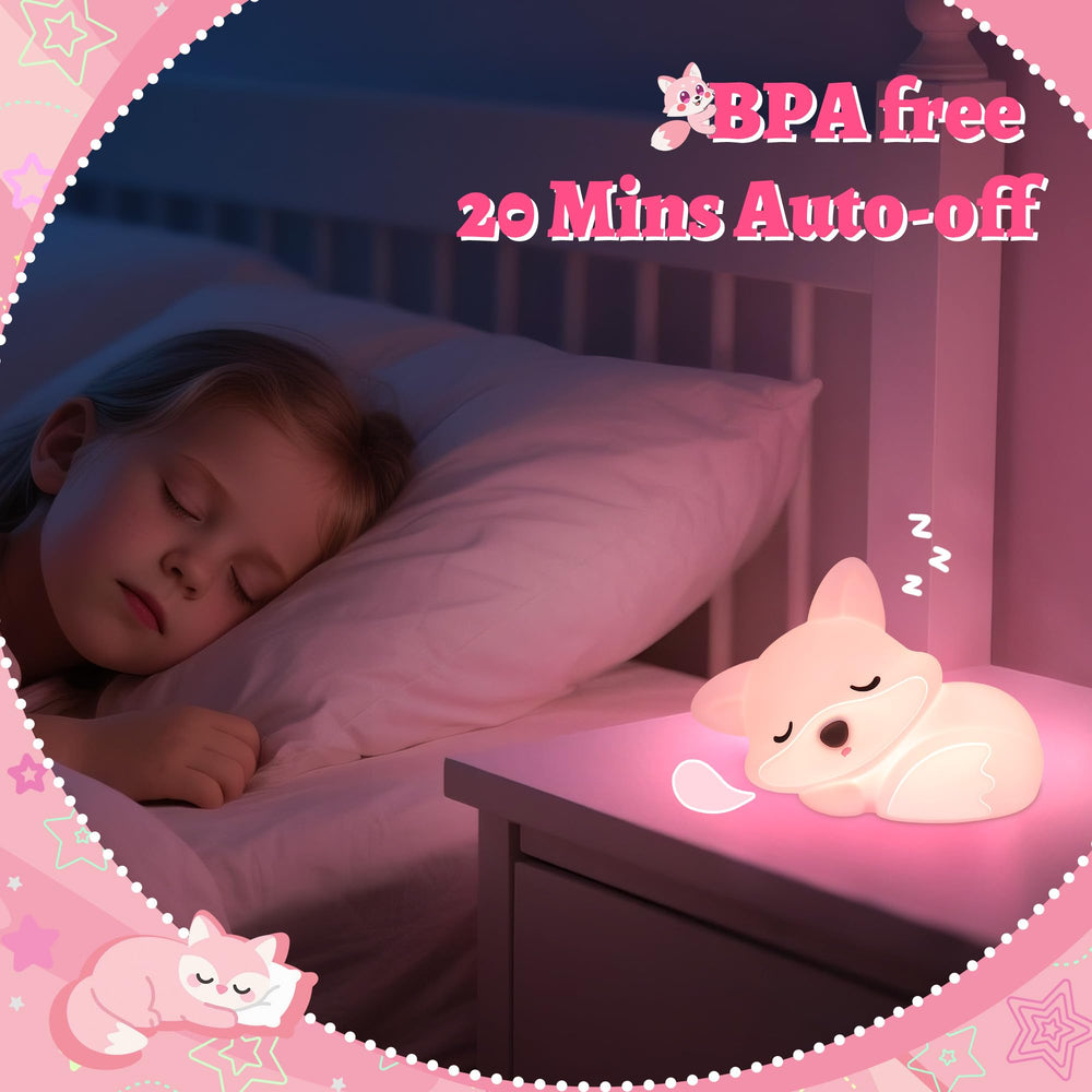 OkiyiD Pink Fox Night Light in a girl's bright cozy room