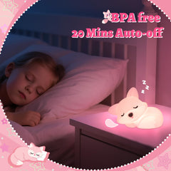 OkiyiD Pink Fox Night Light in a girl's bright cozy room