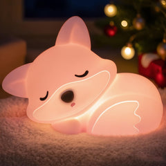 OkiyiD Pink Fox Night Light on a bedside table showing gentle glow for bedtime