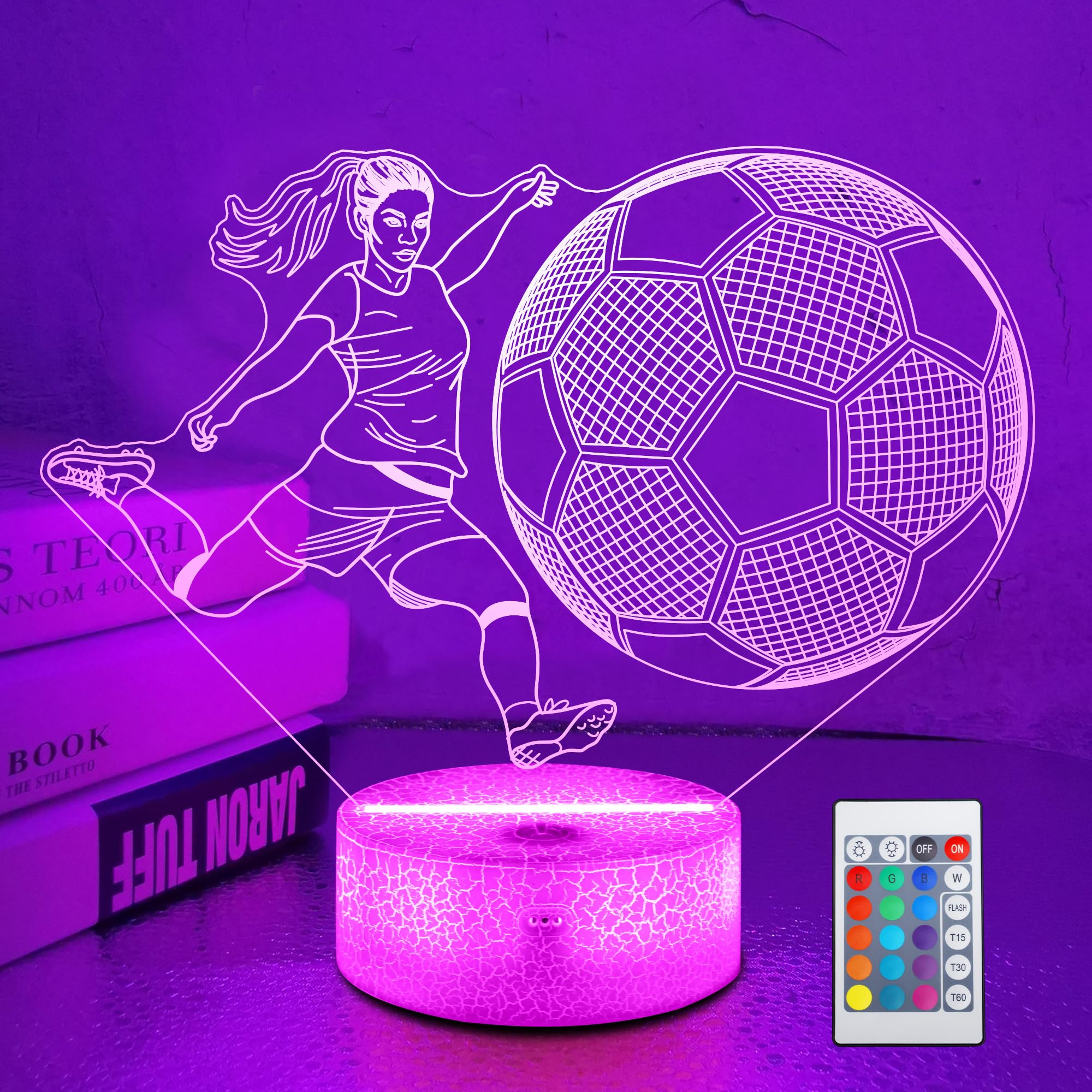 OkiyiD Soccer 3D Illusion Lamp base glows softly for cozy night lighting
