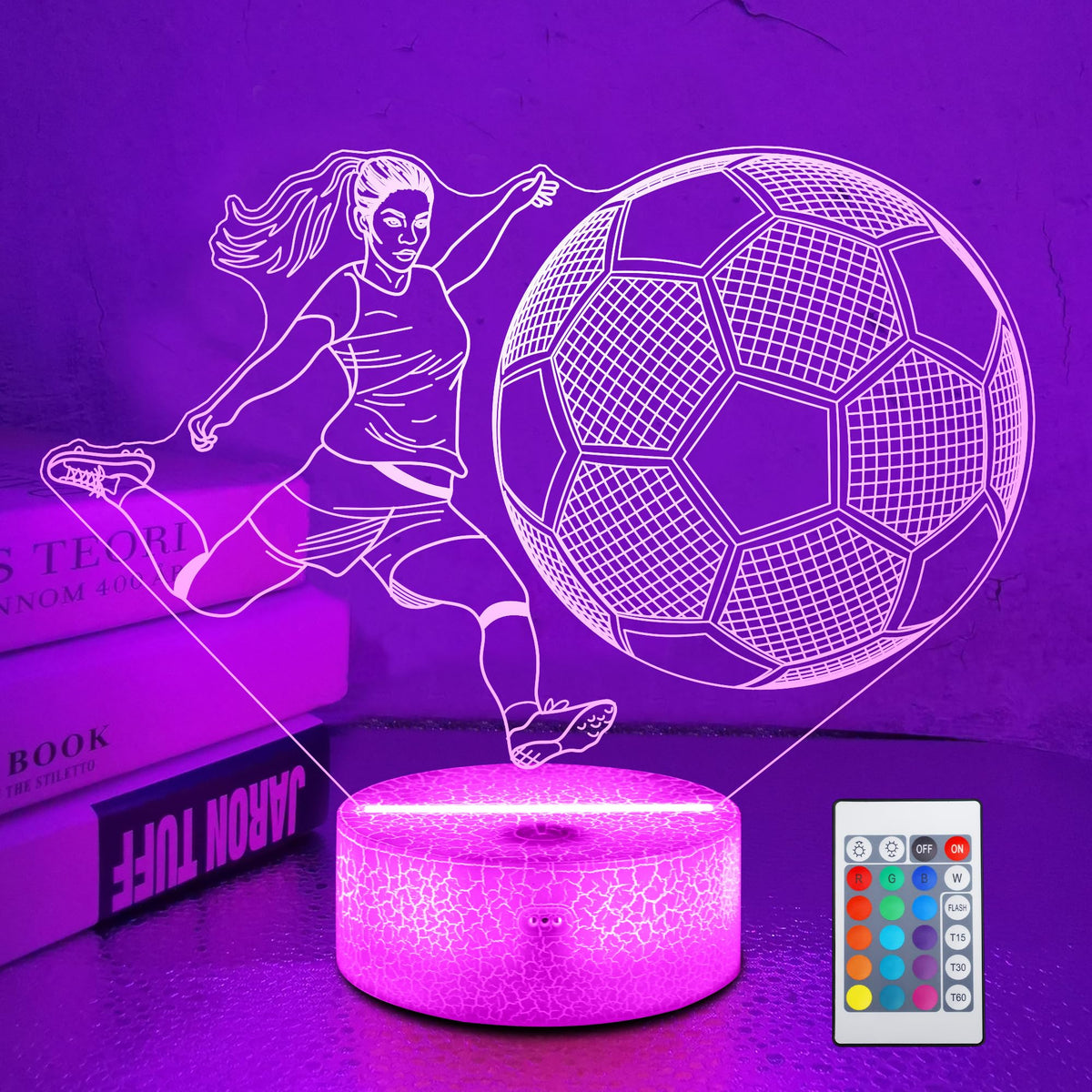 OkiyiD Soccer 3D Illusion Lamp base glows softly for cozy night lighting