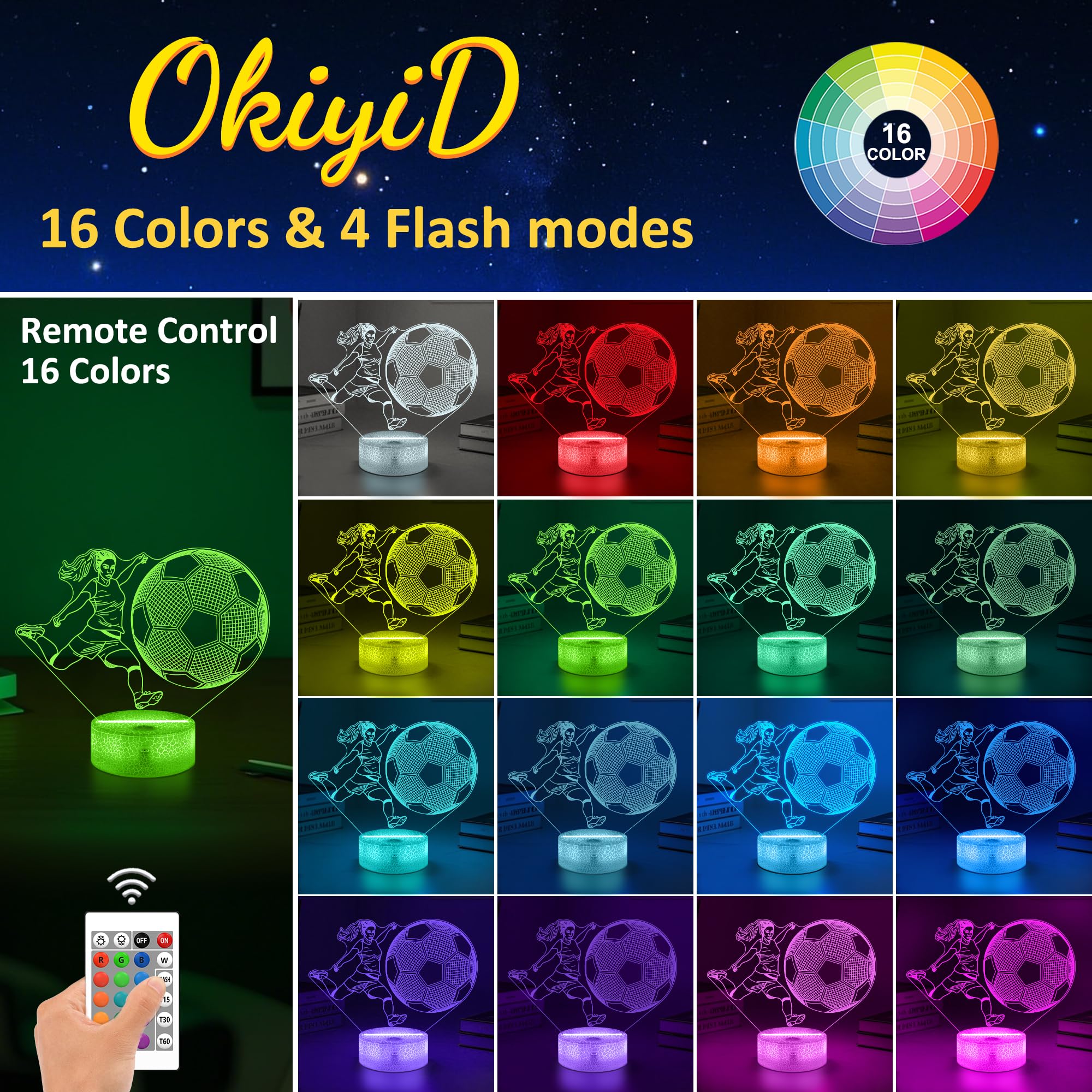 OkiyiD Soccer 3D Illusion Lamp remote for easy color and brightness control