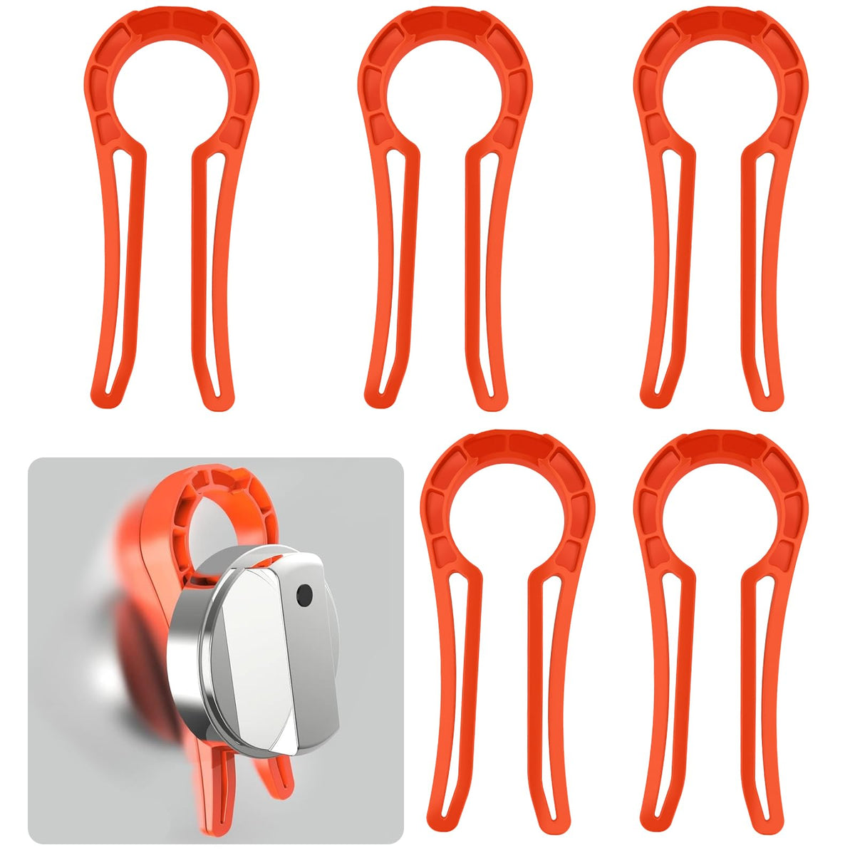 okk stove locks pack front view showing five universal silicone locks for safety