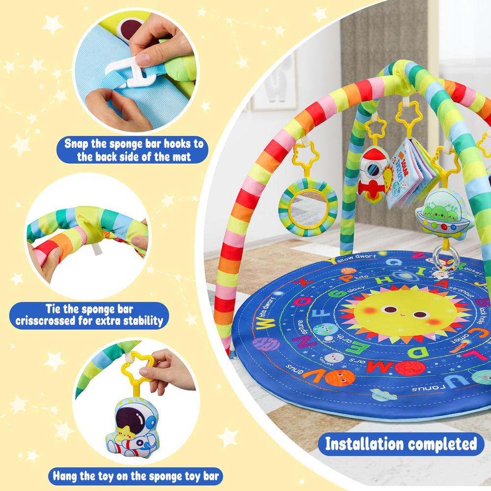 OKOOKO squeaky toy set attached to arch for safe teething stimulation