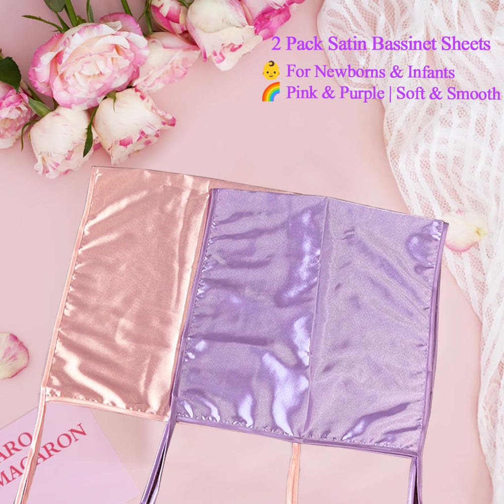 Okueejur satin bassinet sheet purple closeup highlights smooth surface reduces friction