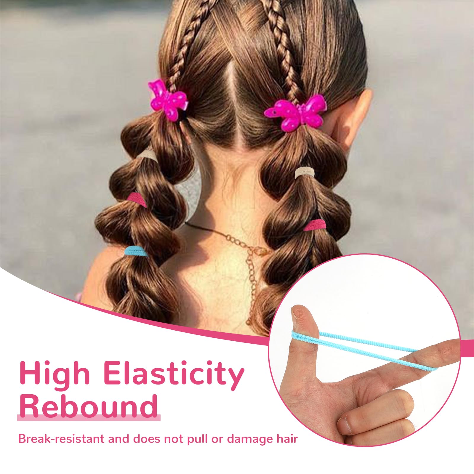 Okxiri highly elastic durable hair ties in use, keeping playful styles secure.